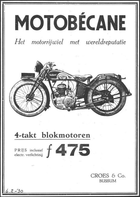 Nederlandse advertentie voor de Motobécane B-serie
